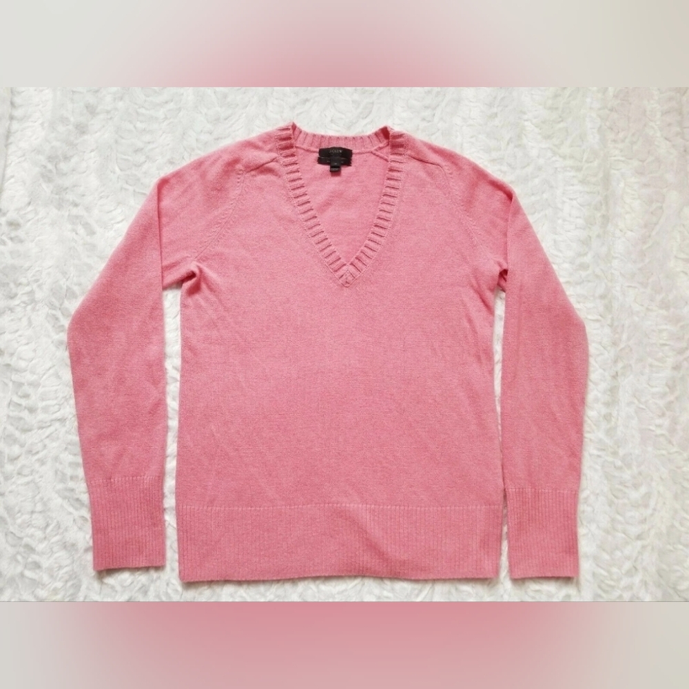 J. Crew Pink V-Neck Sweater for Women Cashmere Wool blend Casual Pink XS